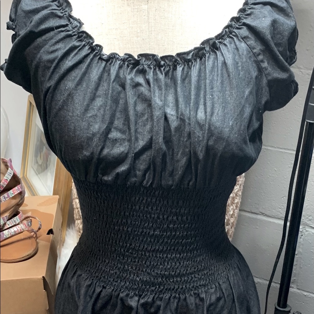 Peasant Denim smocked ruffled top